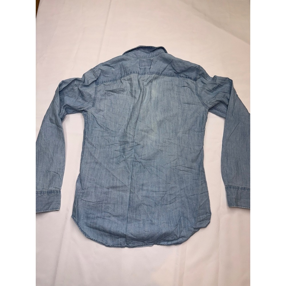 BONOBOS Mens Medium Slim Fit Medium Blue Long Sleeve Button Up Chambray Shirt - Picture 4 of 5